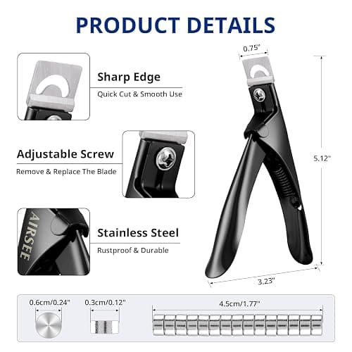 AIRSEE Professional Acrylic Nail Clipper with 15PCS Magnets,Black | Fake False Nails Tip Cutter,Nail Trimmer for Artificial Nail Manicure Nail Art Tool,Home DIY Use thumbnail 2