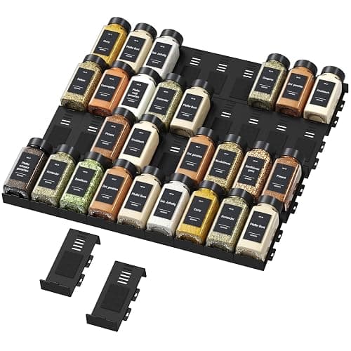 Lifewit Spice Drawer Organiser, 36PCS Interlocking Expandable Spice Rack Tray Inserts with Non-Slip Mats for Kitchen Drawers, Adjustable Storage for Spice and Seasoning Jars, Black - Image 1