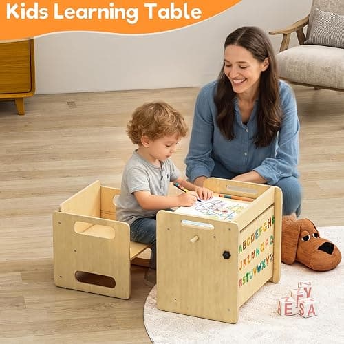 Acenova Montessori Weaning Table and Chair Set, Wooden Weaning Toddler Kids Table with Hook for Toddlers, Montessori Furniture for Reading, Snacks, Play, Learning & Activity Time Kids Toddler Desk thumbnail 8