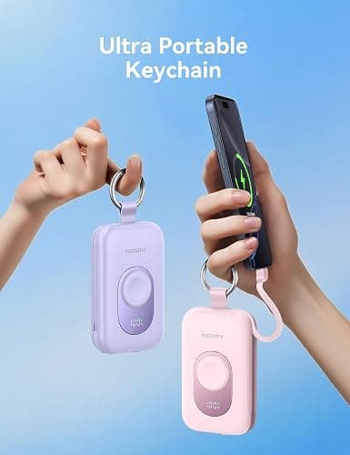 RORRY Portable Charger, 20000mAh PD 30W Portable Charger Power Bank with 2 Built-in Cables, Super Fast Charging Battery Pack with Keychain, Travel Essentials for iPhone, Apple Watch, iPad, Mulberry thumbnail 6