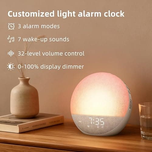 Sunrise Alarm Clock White Noise Machine: Natural Wake Up Light - Dimmable Clock with Bluetooth Speaker for Bedroom - 25 Sleep Sounds for Baby Adults Kids Putty thumbnail 6