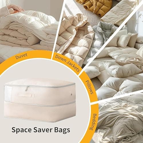DIMJ Comforter Storage Bag 4 Pack - Blanket Storage Organizer Compression Bags, Large Capacity Ultra Space Saving Self Compression Organize for Bedding, Pillow, Duvet, Sheet Storage with Zipper Window thumbnail 8