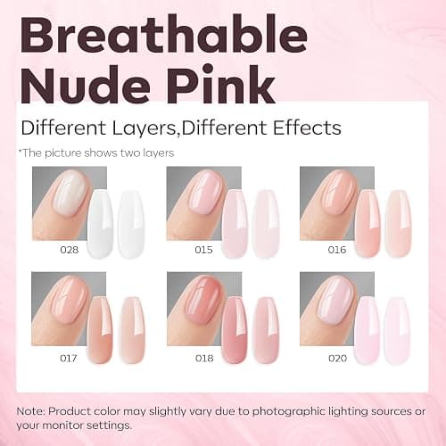 modelones Gel Polish Builder Nail Set, Builder Base Colors Jelly Nude Pink Hard Strengthener Rubber Gel Polish 8-in-One Extension LED Nail Lamp Cured 6 Colors thumbnail 2