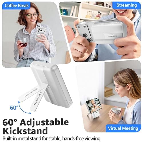 Azmuth for MagSafe Portable Charger, 10000mAh Magnetic Power Bank 20W PD | Fast Charging,Wireless Battery Pack with LED Display & Stand,Travel Essentials,for iPhone 17/16/15/14/13/12 Series thumbnail 6