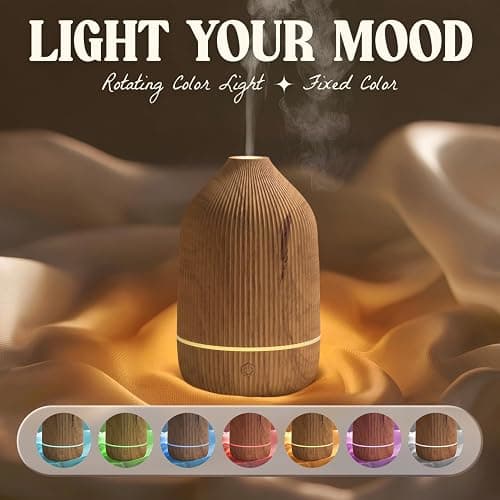 Essential Oil Diffuser, 100ml Aromatherapy Diffuser, Mini Ultrasonic Diffuser for Essential Oil, Home, Office, Cool Mist Humidifier with 7 Led Light, Auto Shut-Off, Wood Grain thumbnail 4
