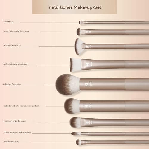 REAL TECHNIQUES Au Naturale Makeup Brush Kit, For Foundation, Powders, and Concealers, Premium Quality Face Brushes, 9 Piece Set, Gold thumbnail 4
