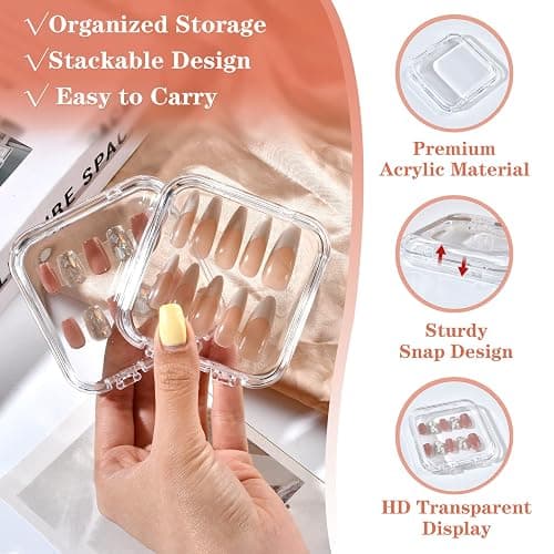 Aemygo 48 Sets Press On Nail Storage Box, Clear Artificial Nail Display Case Acrylic Nail Boxes Press On Nail Packaging Box, Adhesive Double Sided Tape Nail Box for Nail Salon thumbnail 4