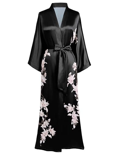 BABEYOND Kimono Robe Cover up with Box Long Floral Satin Sleepwear Silky Bathrobe Bachelorette Robe - Image 1