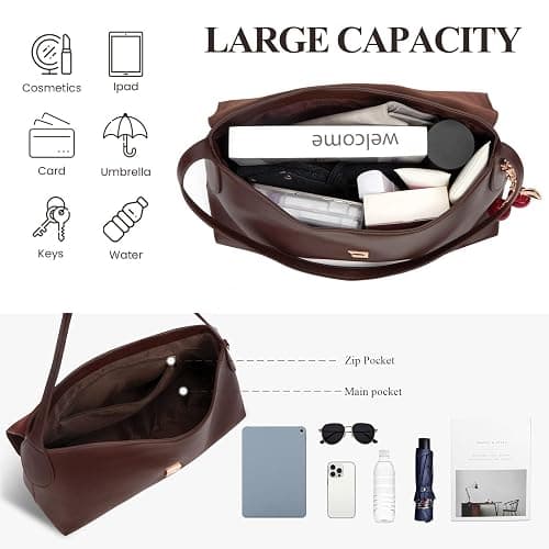 CATSEA Shoulder Bag for Women Vintage Medium Cherry Shoulder Hobo Bag Pu Leather Shoulder Bag Classic Handbag Hobo Tote thumbnail 5