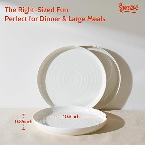 Sweese Porcelain Dinner Plates Set of 6, 10.5 Inch Dish Set - Dishwasher, Microwave, Oven Safe, Scratch Resistant, Kitchen Serving Dishes - White thumbnail 3