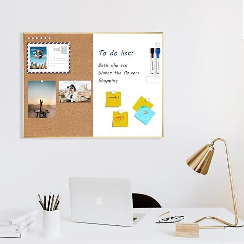 ARCOBIS Cork Board White Board Combo, 24 x 18 Inch Bulletin Board-Gold Frame, Magnetic Dry Erase Board & Corkboard for Wall, Vision Board for Home, Office, School thumbnail 2