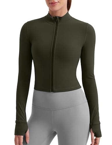 CRZ YOGA Butterluxe Cropped Athletic Jackets for Women - Full Zip Up Track Tops with Thumb Holes Pockets - Image 1