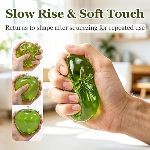 Green Apple Squishy, 1 Pack Clear Slow Rising Stress Ball for Adults | Crystal Clear Fruit Squishy, Desk Fidget for Stress Relief, Easy to Clean for Office Desks, Travel thumbnail 4