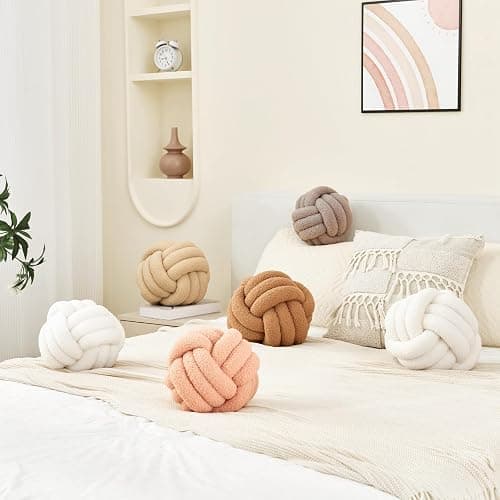 Petrella Knot Pillow Ball Round Throw Pillows Home Decor Cushion Decorative Aesthetic Throw Pillows，Lambswool White 8inch thumbnail 3