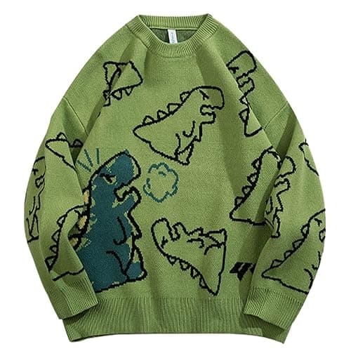 VDWIP Women's Dinosaur Sweater Vintage Oversized Sweater Y2K Graphic Knit Pullover Sweater Unisex Casual Cute Kawaii Tops - Image 1