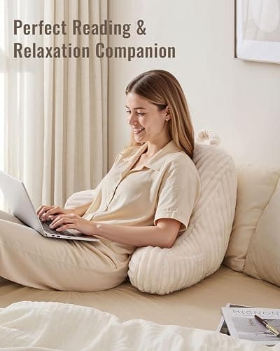 Blissful Diary Reading Pillow for Sitting in Bed, Flannel Back Pillow Bed Sitting Up for Adult & Children, Backrest Cushion for Sit Up in Couch or Floor, Dorm Essentials, Cream White thumbnail 8