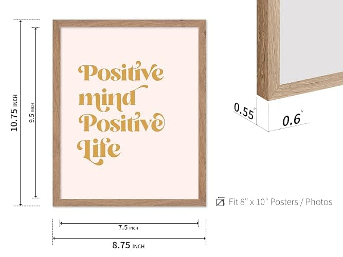 Monem Art Positive Mind Positive Life Typography Print - Motivational Quote Serif Art Poster - Wall Decor for Living Room, Bedroom or Office - 8x10 Beige Framed Wall Art by Ksanakalpa thumbnail 3