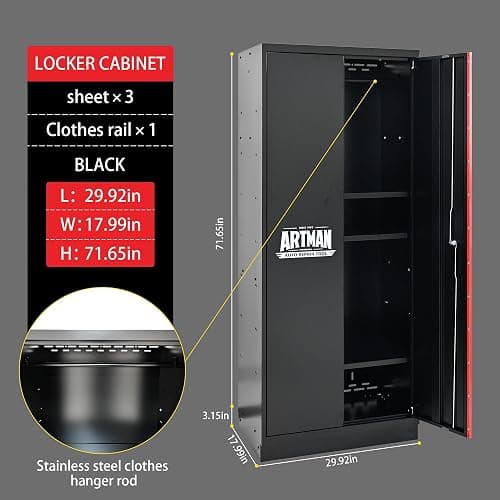 S.Walt Pre-Assembled Garage Storage Cabinet System, No Assembly Required, 6-Piece Workshop Cabinet Set in Black & Red with LED Lights, Wood Worktop, Key Locks, Adjustable Doors and Legs thumbnail 4