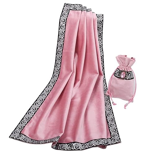 BLESSUME Wicca Square Altar Tarot Table Cloth for Reading with Card Pouch 24.4 * 24.4 inch (Pink1) - Image 1