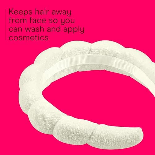 Conair Spa Makeup and Face Washing Headband, Ultra-Absorbent Microfiber Skincare Headband, Soft Terry Cloth, No-Pull Band Gentle on Hair and Head, Bubble Design, Ivory thumbnail 3