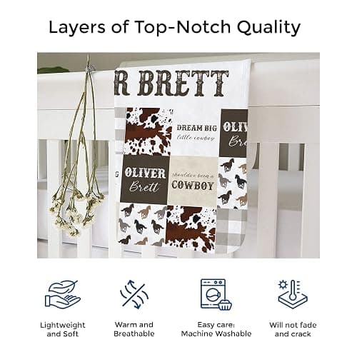 MDPrints Custom Baby Blankets for Boys and Girls, Personalized Baby Gifts, Customized Newborn Blanket with Name, Minky Plush Fleece (Cowboy 580a) thumbnail 5