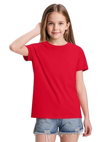 KEREDA Girls Shirts Short Sleeve Soft Cotton T-Shirts Plain Tops for Kids thumbnail 5