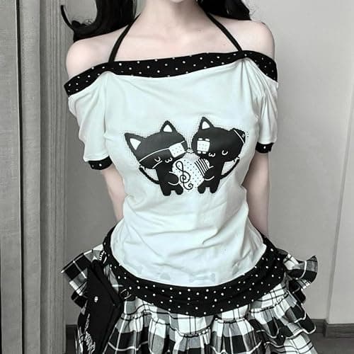 Kawaii Cutecore Harajuku Y2k 2000s Tops Summer Preppy Aesthetic Alt Goth Emo Short Sleeve Graphic Tees thumbnail 7