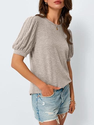 AUTOMET Womens Summer Short Sleeve Sweater Dressy Business Casual Blouses 2026 thumbnail 3