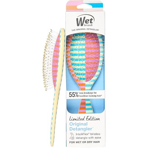 Wet Brush Original Detangler Hair Brush, Flexible Bristles Detangle All Hair Types, Works on Wet or Dry Strands, Ergonomic Handle, Reduces Breakage, Limited Edition, Retro Sport Cream All-Star Stripe - Image 1