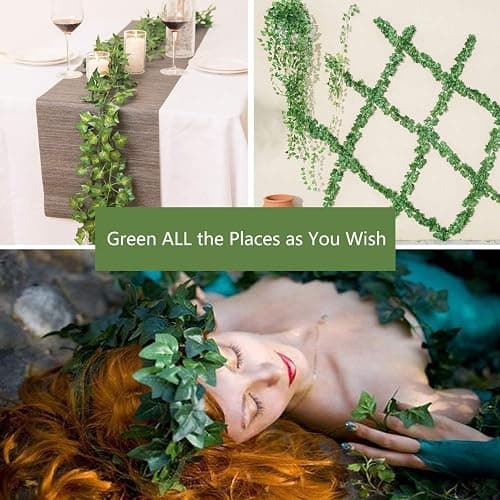 12 Pack Fake Vines for Room Decor Artificial Ivy Garland with Clip Green Flowers Hanging Plants Faux Greenery Leaves Bedroom Aesthetic Decor for Home Garden Wall Wedding thumbnail 3