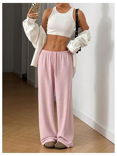 RoseSeek Women's Drawstring Waist Straight Streetwear Long Wide Leg Pants Casual Loose Baggy Workout Long Fall Sweatpants thumbnail 5