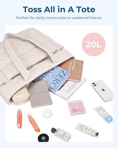 bagsmart Tote Bags for Women – 18L/20L Lightweight Taslan Puffer Handbag Fits 15.6" & 13" Laptop Compartment, Water-Resistant Shoulder Bag for Work, Teacher/Nurse, School, Travel & Gym thumbnail 7