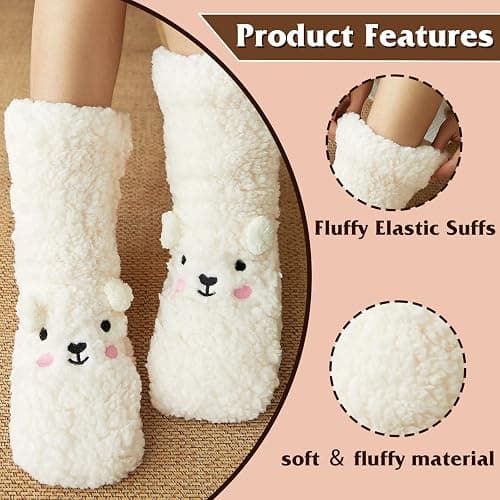 Evankin Fuzzy Socks for Women Slipper Socks Fluffy Cute Animal Indoor Non-slip Slipper Mid-calf-socks Comfy Winter Gifts thumbnail 4