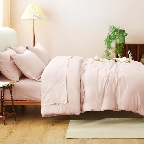 CozyLux Queen Comforter Set Blush Pink, 7 Pieces Bed in a Bag Queen Comforter Set with Sheets, Bedding Sets with Down Alternative Comforter, Fitted Sheets, Flat Sheets, Pillow Shams and Pillowcases thumbnail 8
