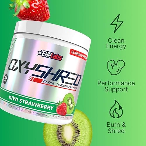 EHP Labs OxyShred Pre Workout Powder - Preworkout Powder with L Glutamine & Acetyl L Carnitine, Energy Boost Drink - Kiwi Strawberry, 60 Servings thumbnail 4