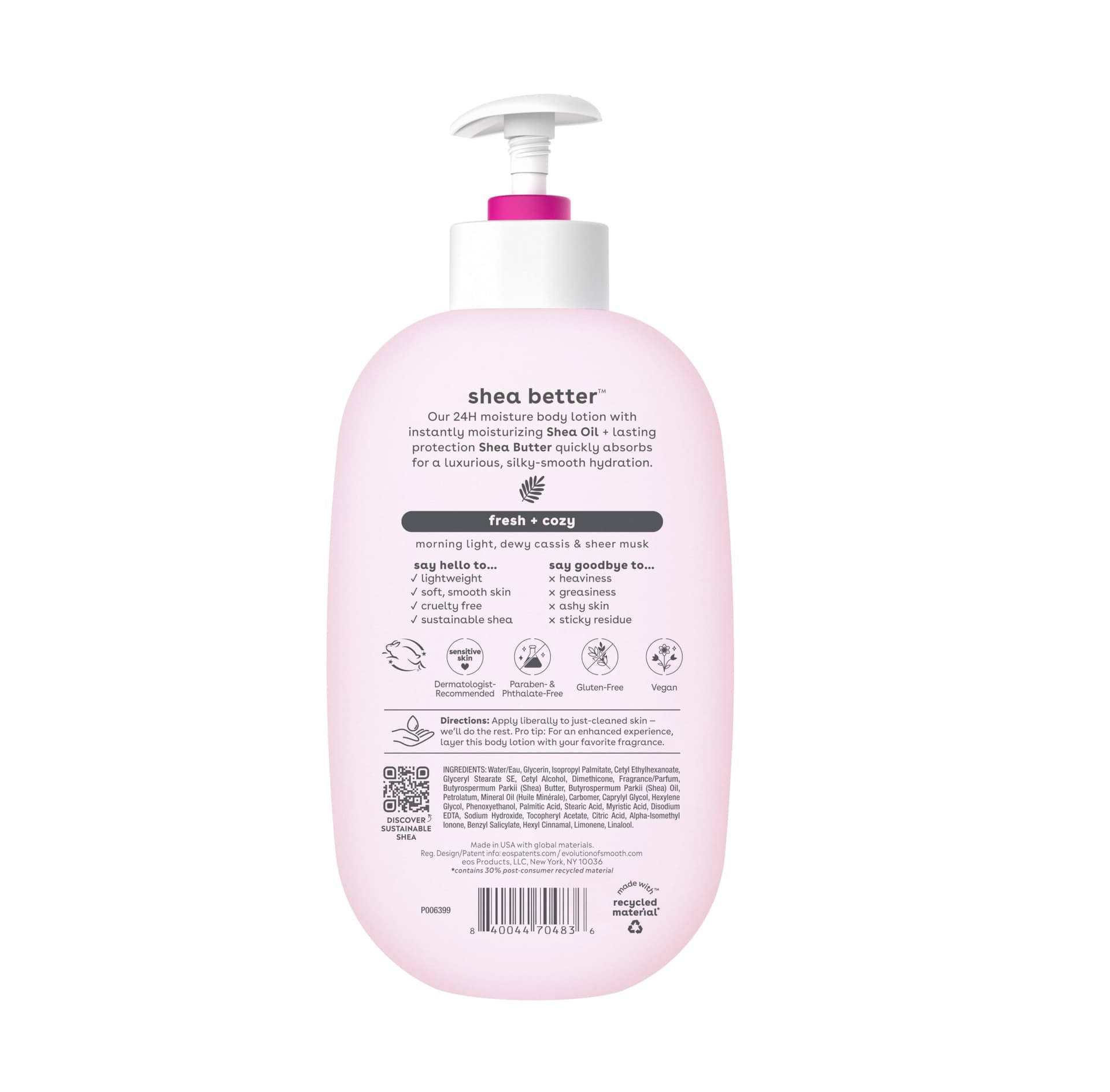 eos Shea Better Body Lotion Fresh & Cozy, 24-Hour Moisture Skin Care, Lightweight & Non-Greasy, Made with Natural Shea, Vegan, 16 fl oz thumbnail 7