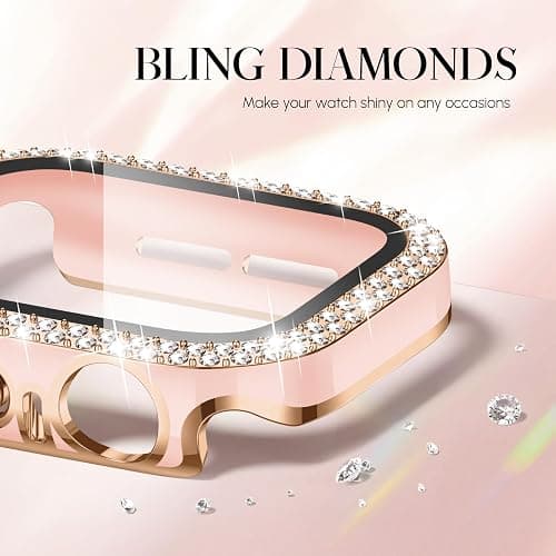 Braided Stretchy Band Compatible for Apple Watch Bands for Women and Case 40mm 41mm 42mm 44mm 45mm 46mm, Solace Solo Loop Bling Diamond Screen Protector Cover for iWatch Series 11 10 9 8 7 SE 6 5 4 thumbnail 3