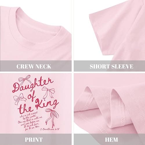 Fkatuzi Girls Christian Jesus Faith Shirts for Kids Cute Bow Shirt Daughter of The King God Bible Verse Graphic Tees Cotton thumbnail 7