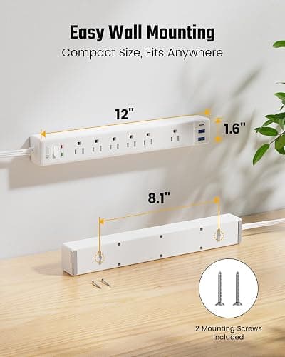 10Ft Extension Cord with Multiple Outlets, SUPERDANNY Flat Plug Surge Protector Power Strip 10 Ft Long Cord, 6 Outlets & 3 USB Ports, Charging Station for Home Office, College Dorm Room Essentials thumbnail 7