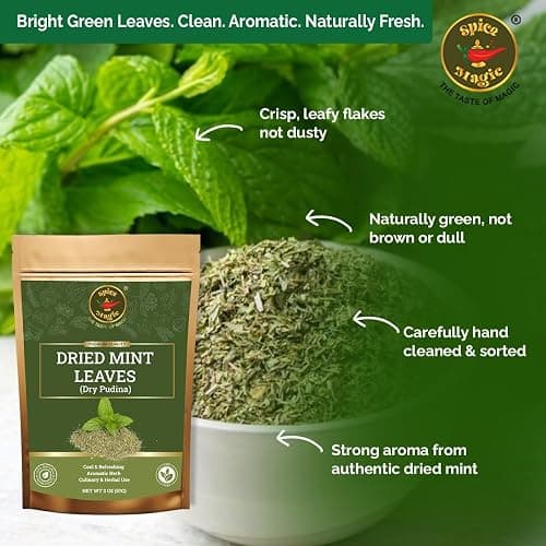 Spice Magic Dried Mint Leaves (Peppermint) 2oz (57g) Cut & Sifted | All-Natural Herb | Perfect for Teas, Salads, Sauces & Middle Eastern Dishes | 100% Natural, Vegan, Non-GMO I No Stems thumbnail 5
