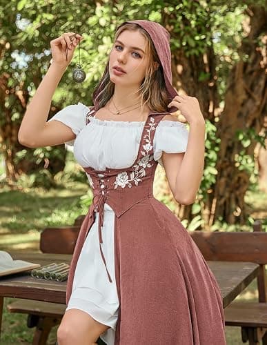 Scarlet Darkness Renaissance Hood Dress for Women Medieval Costume Underbust Pirate Dresses with Pockets thumbnail 3