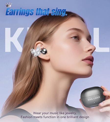 King Lucky Open Ear Earbuds Clip on Wireless Bluetooth 5.4 Headphones with Mic,50H Play,ENC Call,Waterproof,Jewelry Ear Buds,Comfortable for Small Ears&Glasses Wearers,Workouts (03-Black) thumbnail 2