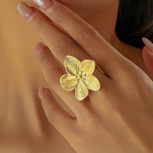 ONBRIG Chunky Rings for Women Adjustable Flower Rings Statement Rings Flower Jewelry for Women thumbnail 7