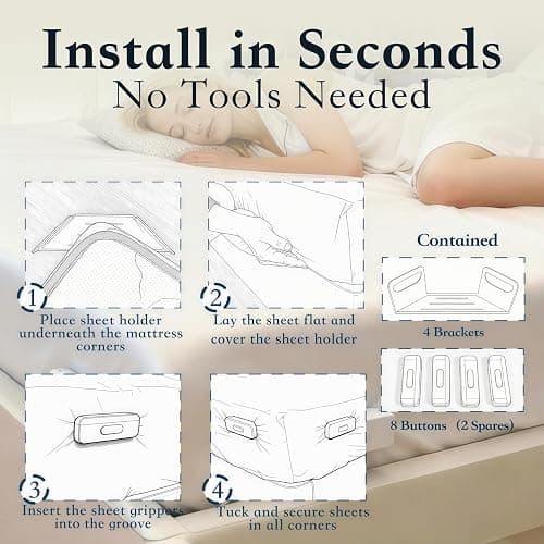 The Original Patented Fitted Sheet Holders - 4 Bed Sheet Grippers 10 Sheet Locks (8 + 2 Spares) Bed Sheet Holders For Corners, Clips, No Metal Corner Sheet Grippers Easily Say Goodbye To Loose Sheets thumbnail 5