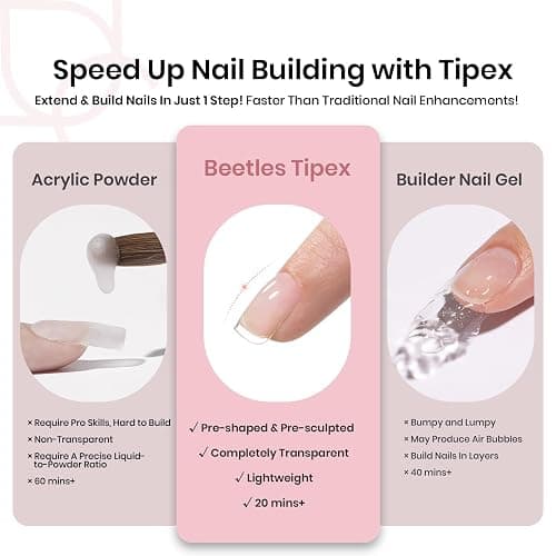 Beetles Tipex Instant Apex Nail Tips, Squoval XS Short Acrylic Nail Tips, Pre-Etched Pre-Building Strong Thick Long Lasting,16 Sizes,512 Pieces thumbnail 4