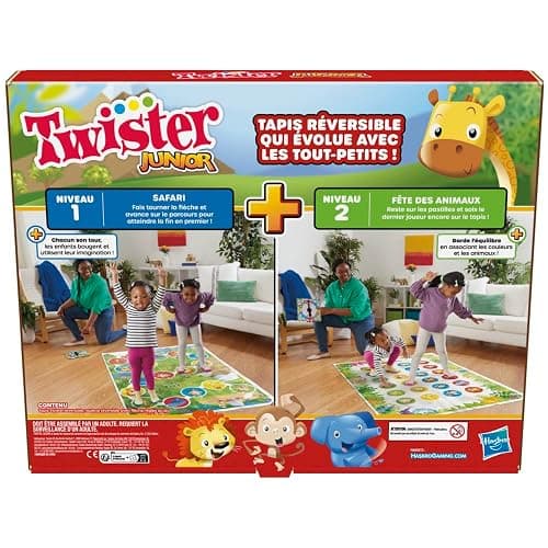 Jeu Twister Junior, Tapis réversible Aventure de la Jungle, 2 Jeux en 1, Jeu de Groupe d'intérieur pour 2 à 4 Joueurs thumbnail 7