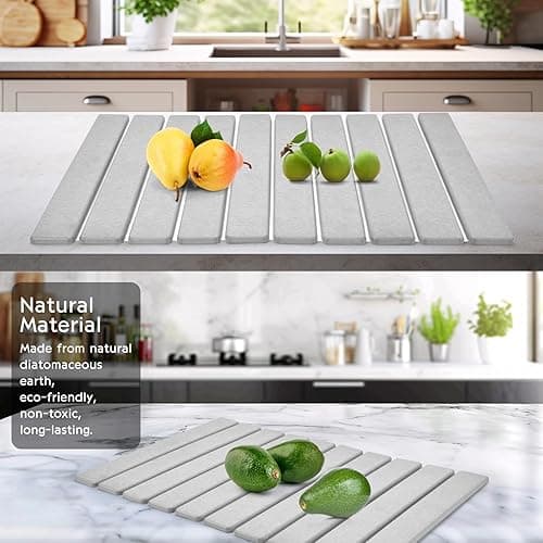 Large Stone Dish Drying Mats for Kitchen Counter, 24"(L)×16"(W) Collapsible Quick Dry Dish Drying Mat, Eco-Friendly Absorbent Diatomaceous Earth Mat for Dishes Bottles Cups, Match Any Countertop - Classic thumbnail 4