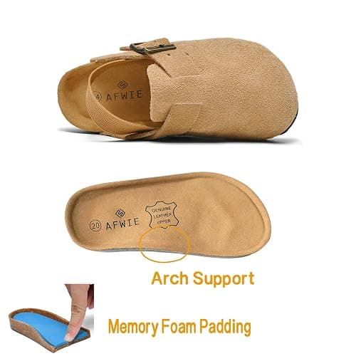 AFWIE Kids Genuine Leather Toddler Clogs，Clogs for Boys Girls Cork Footbed Arch Support Slip Resistant Mules Adjustable Buckle,Non-Slip Slippers,Sandals for Boys Girls thumbnail 6