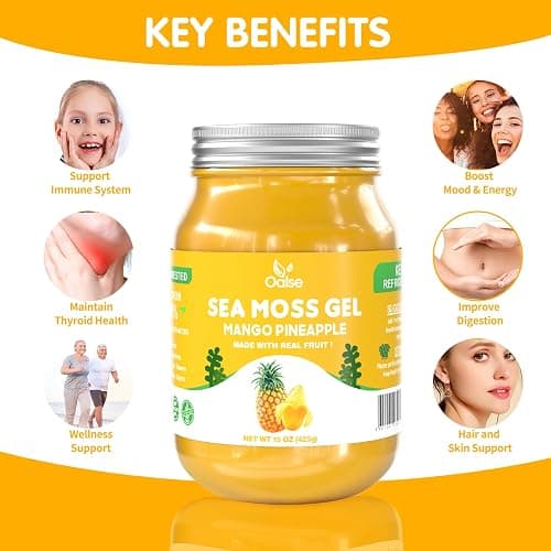 OALSE Sea Moss Gel Mango Pineapple Flavor - Natural Seamoss Gel with 92 Minerals and Vitamins - Non-GMO, Gluten-Free, Vegan - Immune Defense-15 OZ thumbnail 6