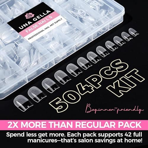 UNA GELLA Gel Nail Tips Square & Squoval, 504pcs Short Squoval Nail Tips | Pre Etched Soft Gel Clear Fake Nails Full Cover For Nails Extension Home DIY Salon 12 Sizes thumbnail 8